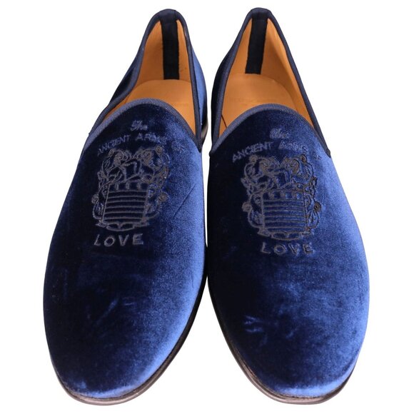 NEW Blu Scarpa Italy Men 19.5 Navy Blue Velvet Dress Shoe Slipper Formal Loafers - Picture 2 of 14